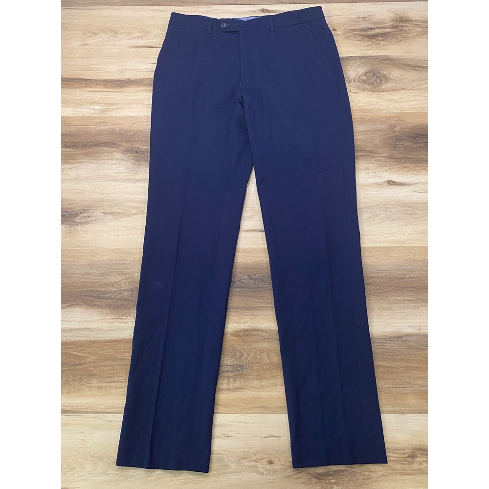 Tommy Hilfiger Dress Pants 33x34 Wool Blend Flat Front Trousers Navy Blue